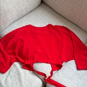 Superdown Red Cropped Long, Flowy Sleeves Blouse